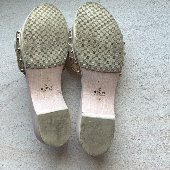 Gucci clogs wooden shoes slides size 39 hold horse bid leather metallic - Picture 6 of 7